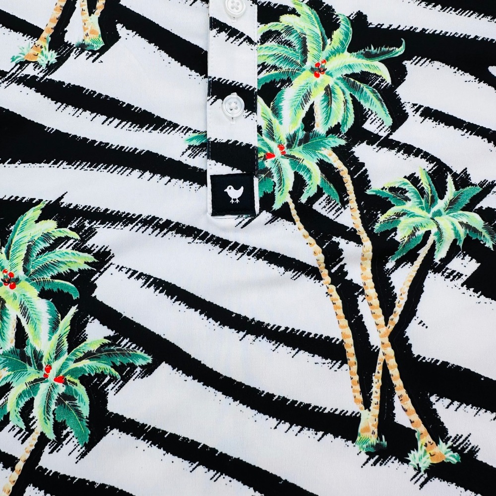 Bad Birdie Mens Zebra Palm Tree Golf Polo Shirt White Black Green Large - Picture 5 of 9